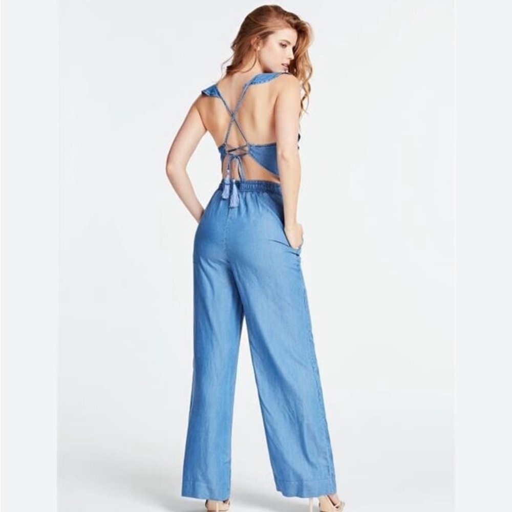 GUESS Combination Glad Jumsuit Size small Stylish Blue Backless Jumpsuit